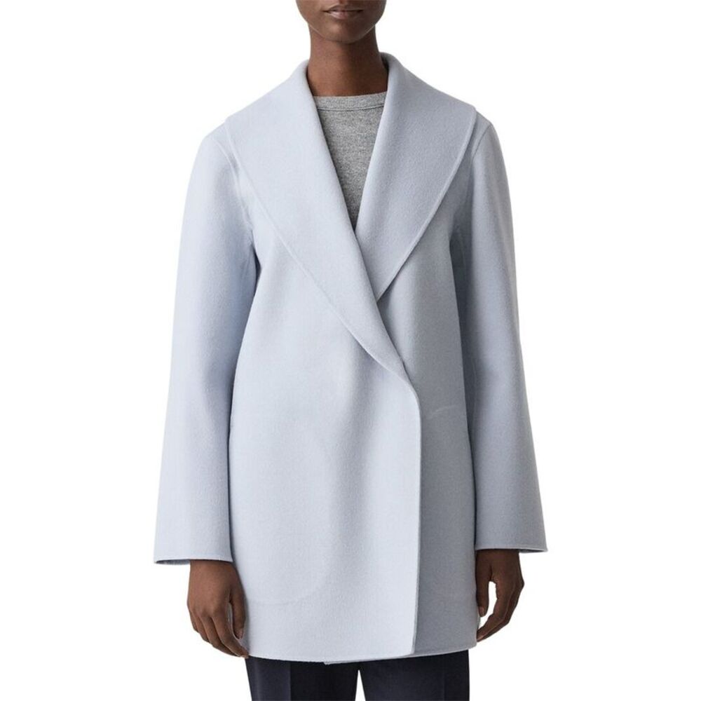 Theory Womens Shawl Wool & Cashmere-Blend Coat, Blue